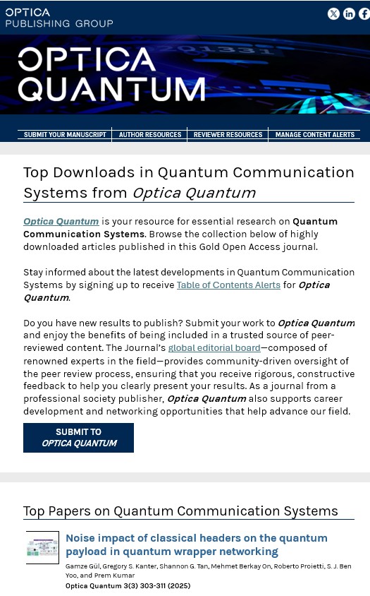 Extract of email sent by Optica Quantum on 7/30/25 on top papers downloaded